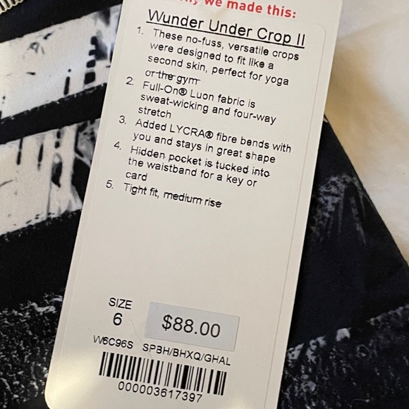 NWT Lululemon Wunder Under Crop II Full on Luon Palms Black White Leggings 6 - Picture 7 of 8